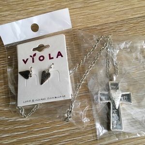 Silver Philosophical Cross Necklace & Drop Earring